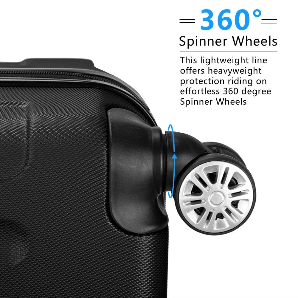 Winado Trolley Bag Set 3 Black Pcs ABS Travel Luggage Suitcase