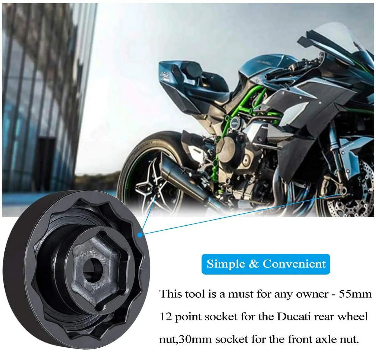 Ducati Super 1098 55mm) + Nut Panigale Bike for 1198 Socket 1199 Motorcycle Rear Front Wheel ATVs Diavel Tool Multistrada (30mm Axle