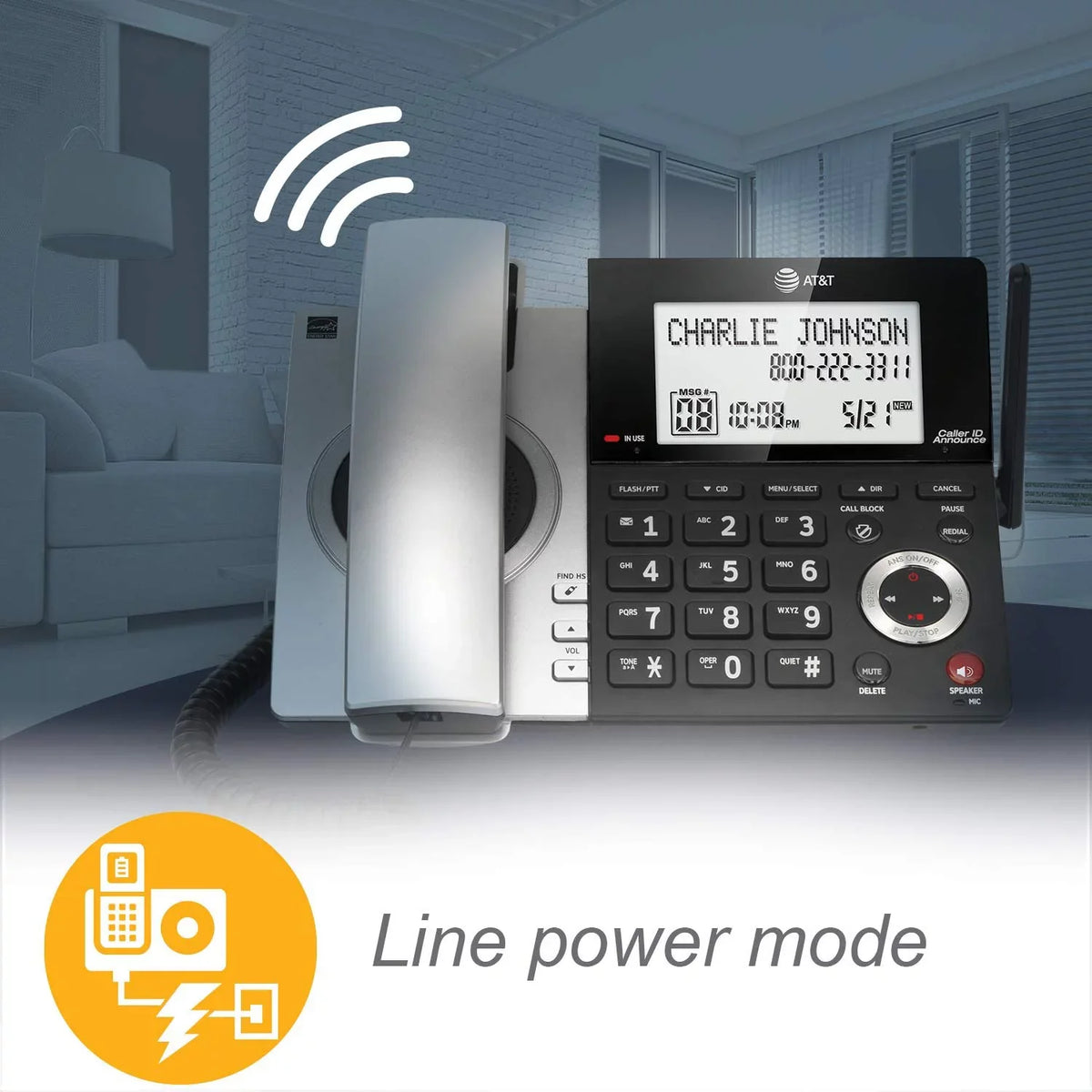 Call 1 with Black/Silver 6.0 DECT Blocker, Expandable Handset with CL84107 Phone AT&T Smart Corded/Cordless