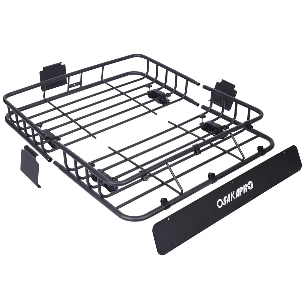 Universal Fit 43" Cargo Top Weatherproof Steel Carrier Rooftop Roof Heavy-Duty Mount - Black Basket Steel Rack
