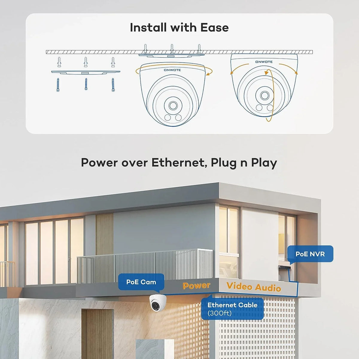 Pcs Wired Security System Channel Human PoE Vision, HDD, Detection with PoE Outdoor 8 Night ONWOTE Cameras, for NVR 6MP Business 8CH Home System, Vehicle IP AI 122° Camera Color 2TB 4K 4K 4