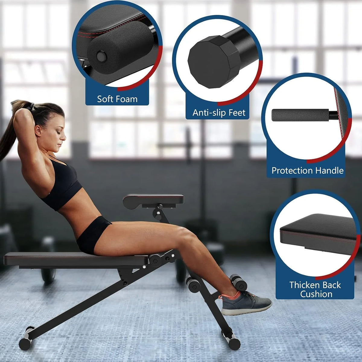 Gear Foldable Up/Push Training Black Workout Exercise/Sit Up Core Leg Home Strength Adjustable BENCH Weight Fitness