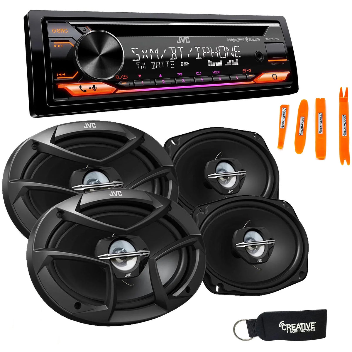 Bluetooth, CD JVC Receiver Amazon Front Alexa, JVC Of SirusXM Ready USB, Pairs + Speakers AUX, KD-TD91BTS w/ - Two 6x9"