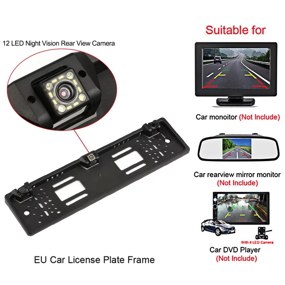 Rear 12 Frame MIXFEER LED View with European License Backup Plate Sensor Parking System Reversing Camera Camera