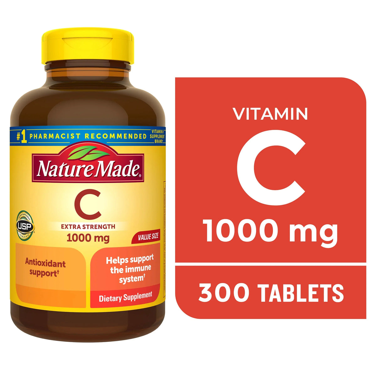 Count Nature 1000 300 Made Strength C Vitamin mg Dietary Extra Supplement, Tablets,