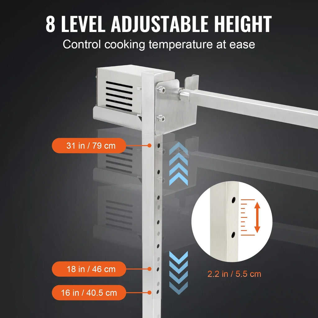 132 Electric Kit Adjustable Rotisserie Kit, Sheep Outdoor Stainless Grill Pigs BBQ BBQ Steel and Grill Large lb/60 52-Watt for 46-Inch Height kg Grill Automatic Universal SKYSHALO