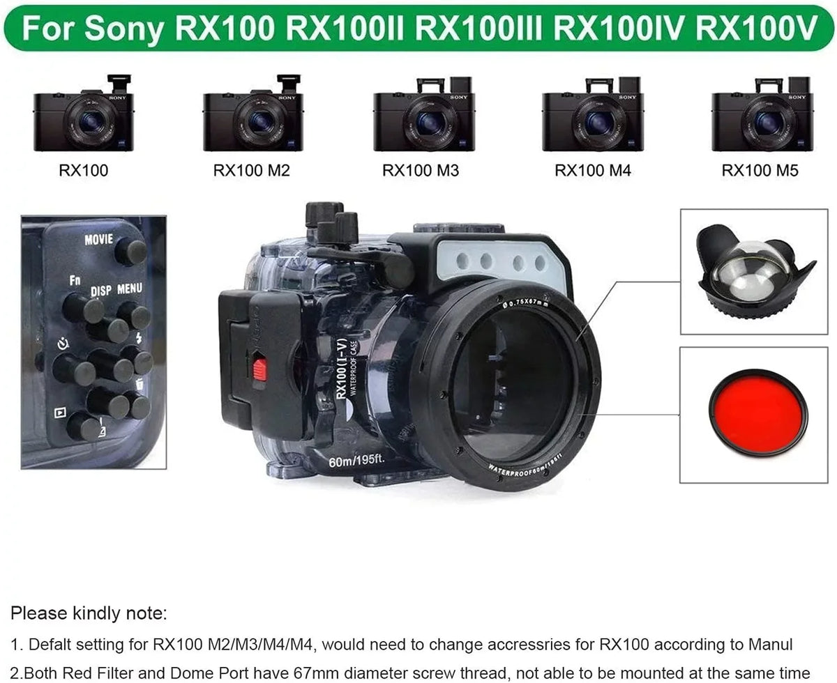 Seafrogs Underwater Hands V III Housing Aluminium II for Kit, IV Two M5 M4 w/ Tray Camera Port Dome RX100 I & Waterproof M2 case Sony 60M M3 RX100