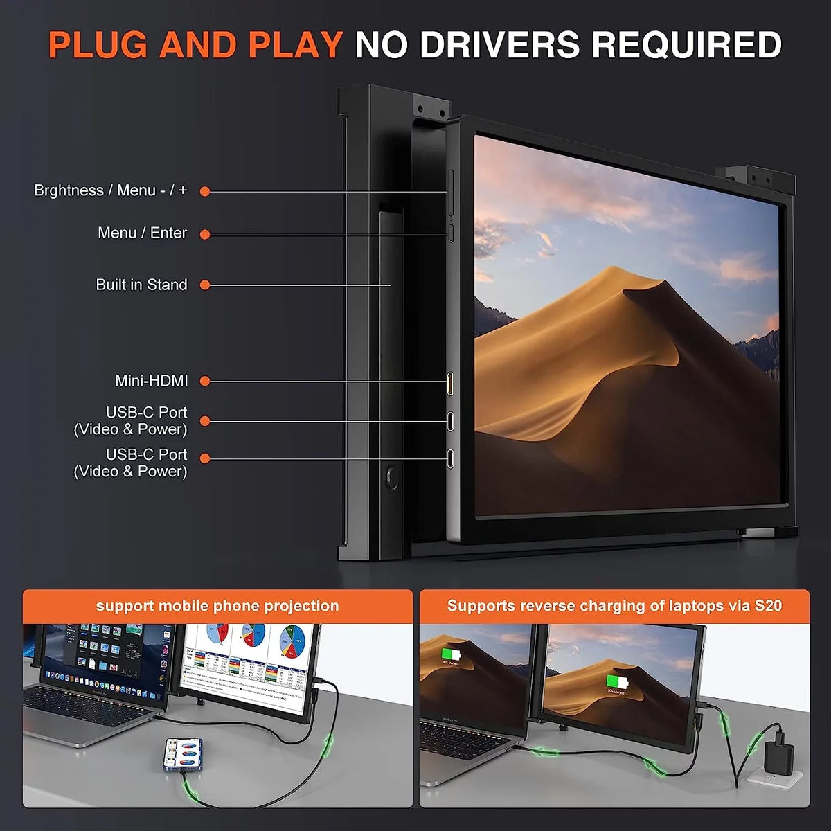 LIMINK Screen Monitor Dual Display Extender for Laptop Monitor Portable Triple S20,15.4"