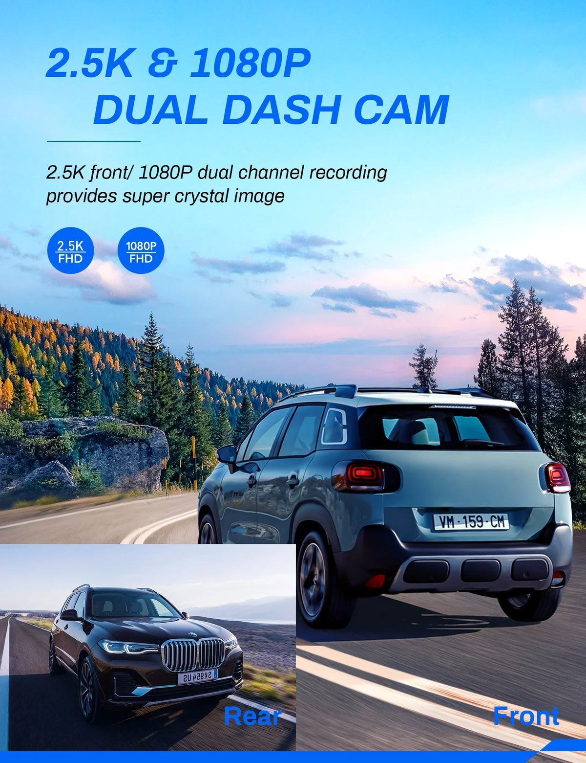 Dual Camera with Cars GPS Dashboard Camera Screen Night G-Sensor, Monitor Inch IPS Crosstour Cam, 3 170 Dash and Vision CR900PRO 2.5K for Cam Dash Recorder Car Front Rear Parking Magnetic Backup WDR