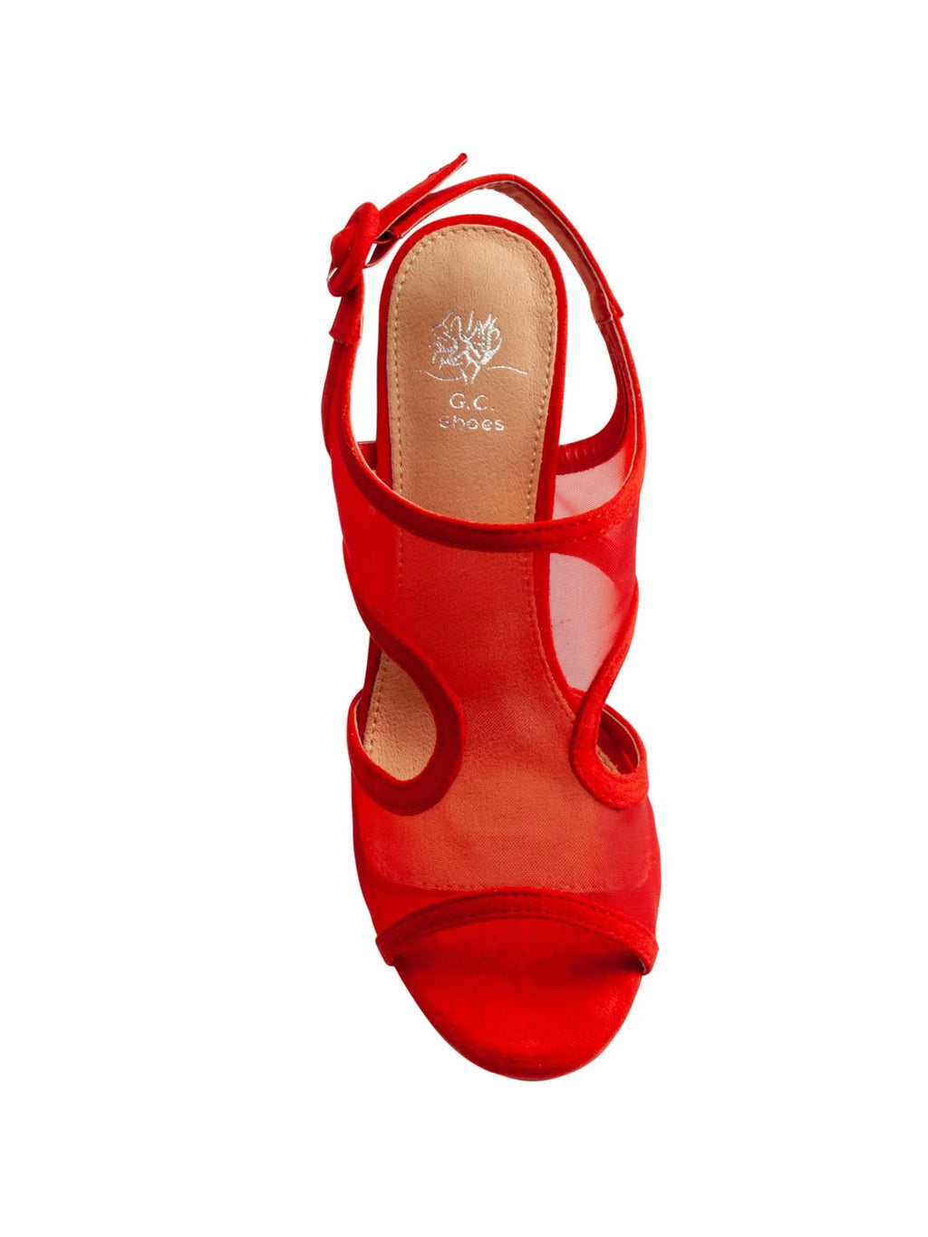 G.C. Adjustable Padded Toe Claire Round Buckle Red Mesh Sandal 7.5 SHOES Slingback Side Cutouts Womens Heel Block