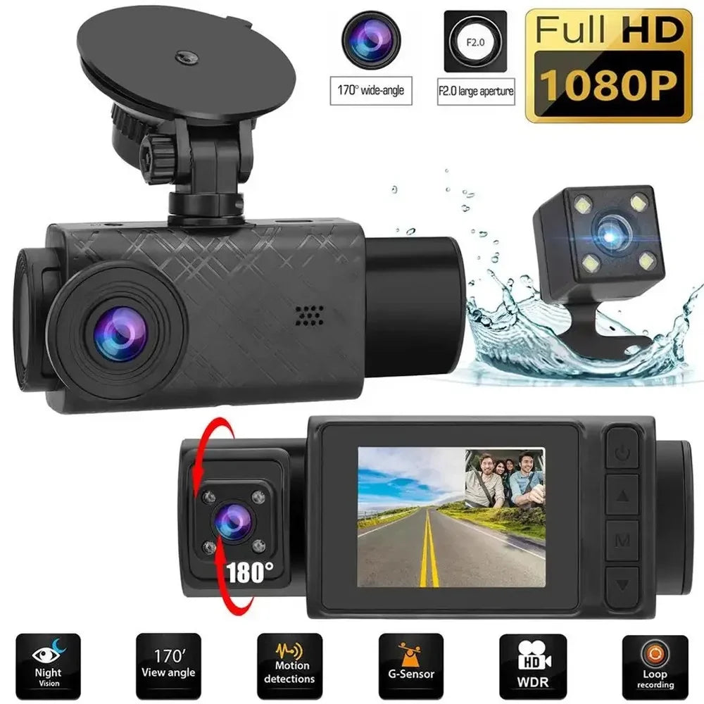 Auto Clear Driving Anself Multi-Language Rearview Video Dash Car Cameras Car Mirror Recording Recorder Recorder 3 Cam Safety Car 2in