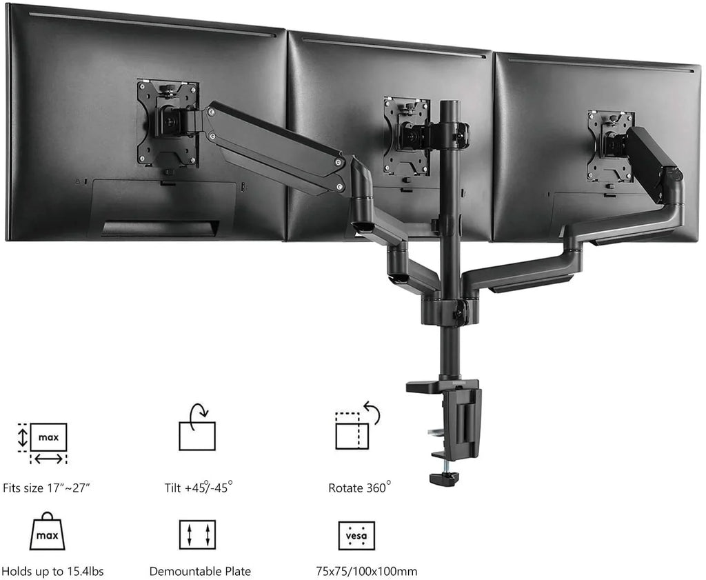 Adjustable Triple to Capacity Desk Weight Spring Monitor for up 27 Display Mount Stand Premium Gas inch, 15.4lbs Fully LCD