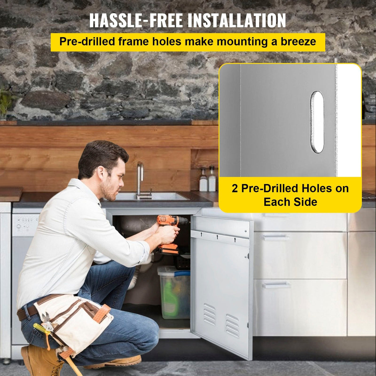 Door Storage Door Vertical with 17x24 Steel Vents for Stainless BBQ inch Island Single Access