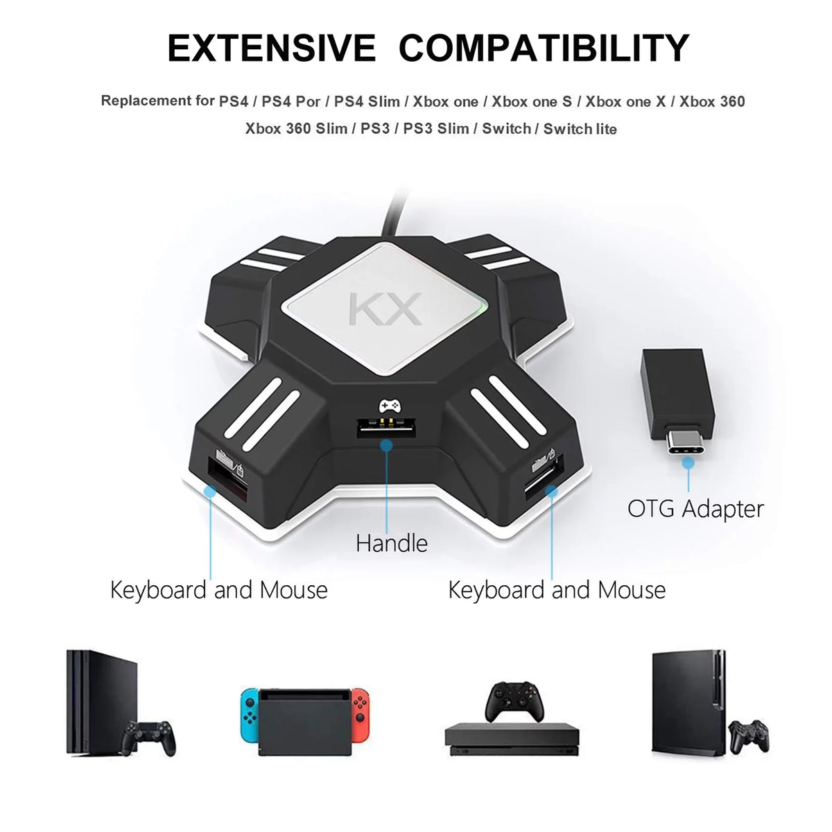 Adapter Replacement Keyboard Converter Adapter Mouse Portable Mouse Abody for Switch/X-box/PS5/P-S-4/PS3 KX Adapter Keyboard Gamepad Controller