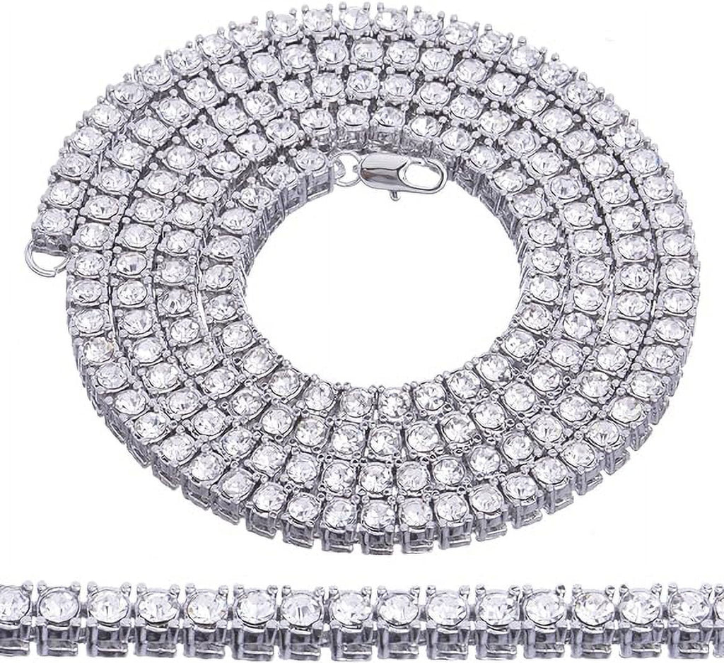 pc Tennis Silver 16" Hip Plated Set Chain Double Row Luxury 18" + 2 Hop 3 Bracelet 8" and