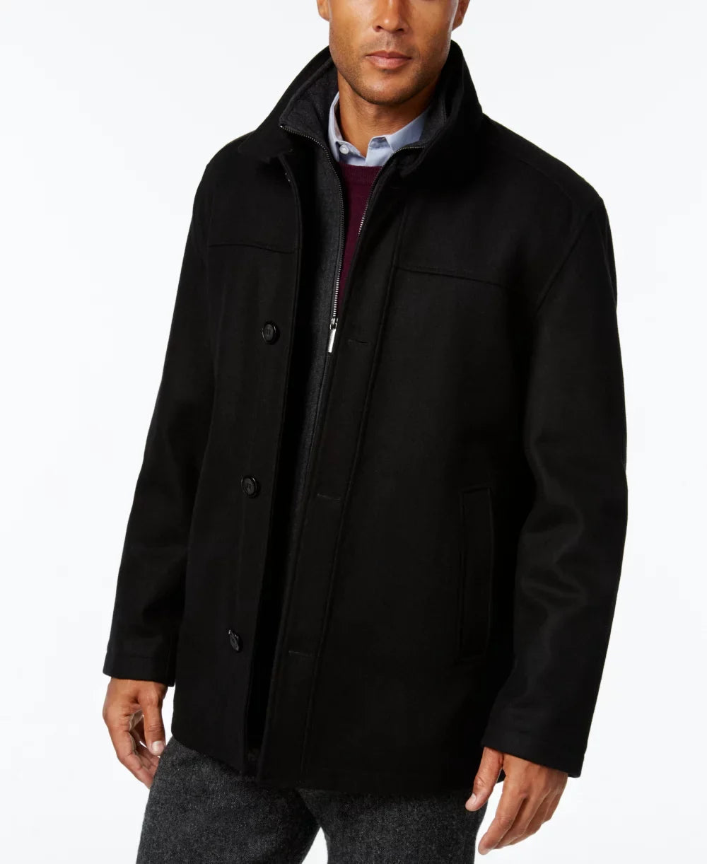 Charcoal, Men's Button Wool Front Coat, London Blend Medium Fog Car
