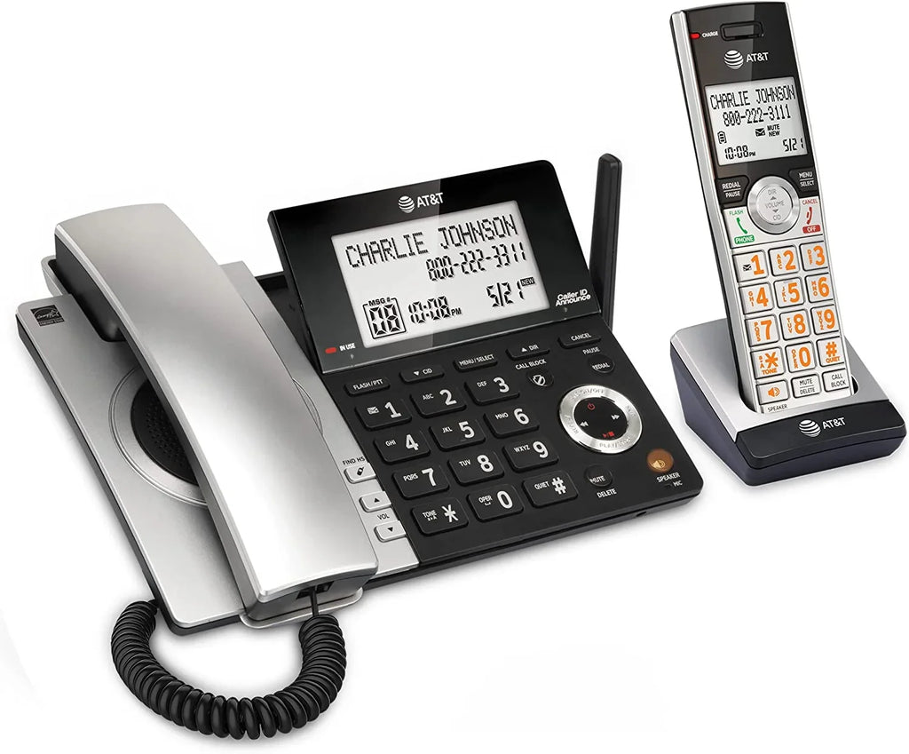 Call 1 with Black/Silver 6.0 DECT Blocker, Expandable Handset with CL84107 Phone AT&T Smart Corded/Cordless