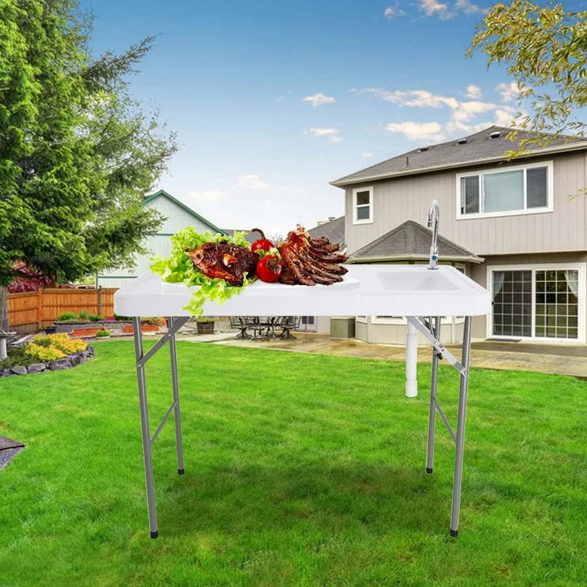Table, Folding Faucet, for Table Camping Camping Table Portable Cleaning Outdoor Fish Kitchen Folding with & Fish Sink Garden Sink Picnic Folding
