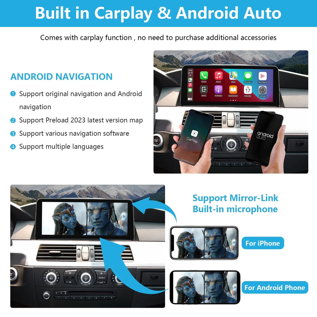 Road Radio 13 + 8.8 Series E60/E61/E90/E91/E92 3/5 Inch Supports BMW Carplay, Android Android Apple Car Top 2010-2013 Auto, for Touchscreen CIC, Multimedia with 8G 256G Mirrorlink, Radio Car