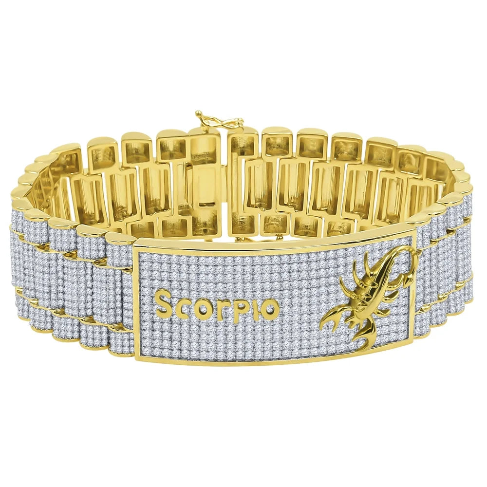 Gold Diamond Horoscope 14K Sign Bracelet Simulated Finish Scorpio Zodiac 8.5'' Mens Astrology