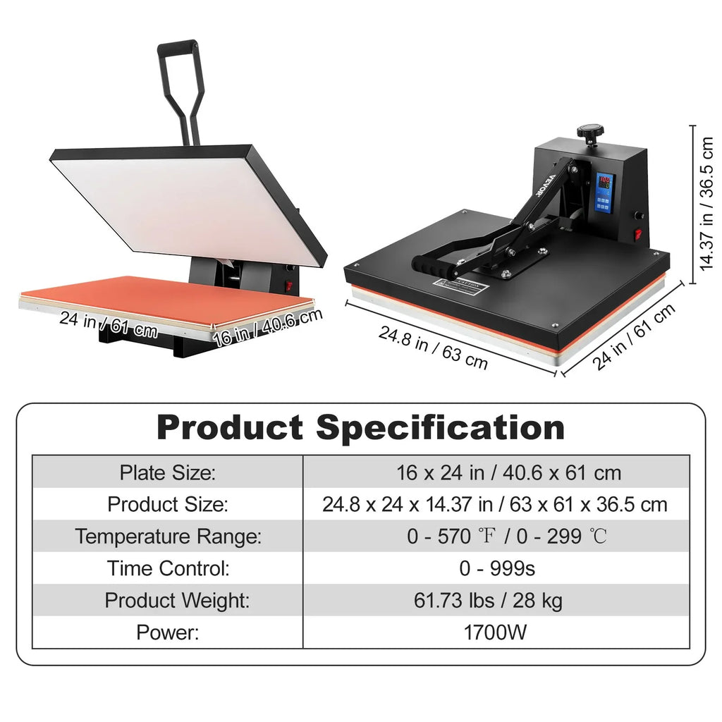 1700W to Heat TShirt Industrial Power, Vinyl, Press Press for Easy Digital and Sublimation Black 16x24 Use VEVOR Machine Heat Heat Printer Transfer
