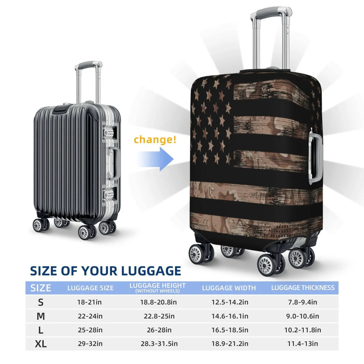 Junzan - Luggage Luggage Fashion Camouflage Fits Protector Inch With Print Cover 18-32 Washable Flag American Desert Suitcase