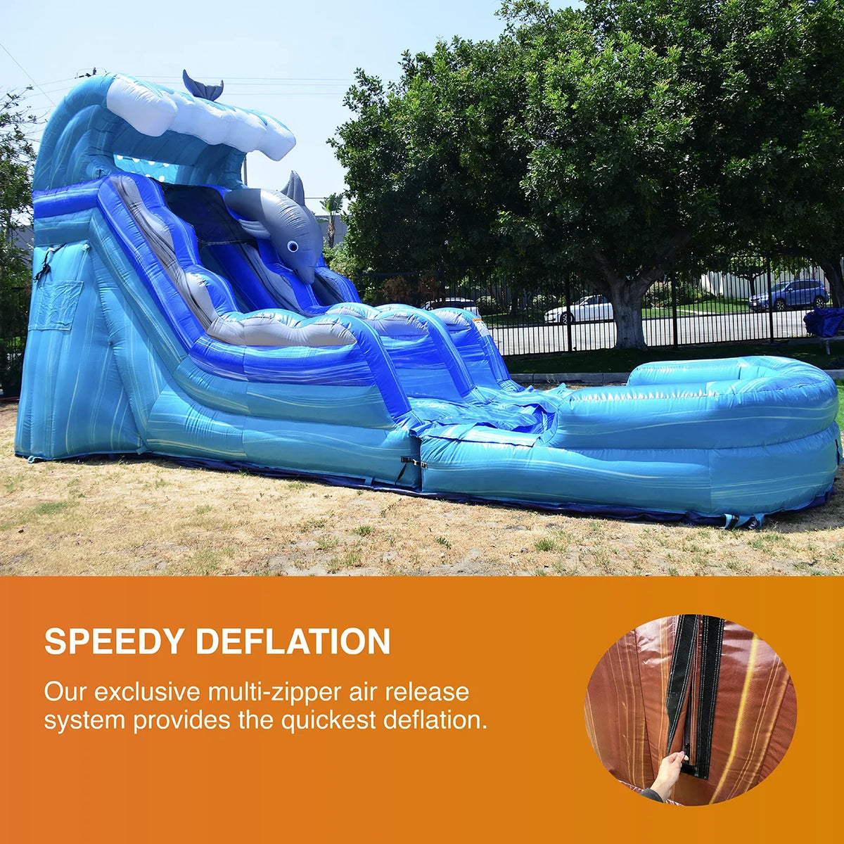 and Slide Grade Kids Adults Commercial Slide Water Dolphins Blower JumpOrange with Inflatable with Outdoor for Pool