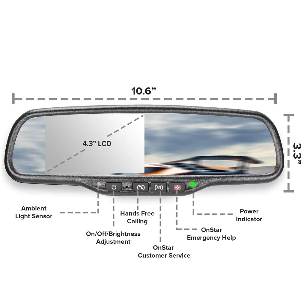 Rear 4.3" with OnStar Tailgaters Compatibility Bright for Auto-Adjusting Ultra Mirror Buttons, OEM View LCD, and Universal Master Cars All