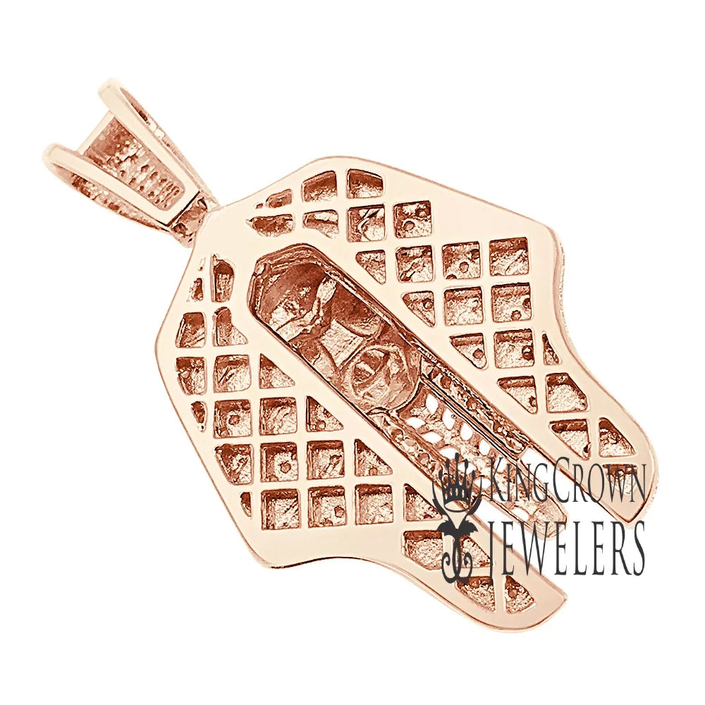 Rose Pendent 2'' Egyptian Diamonds Pharaoh Tut Real Charm 10K Gold King Finish