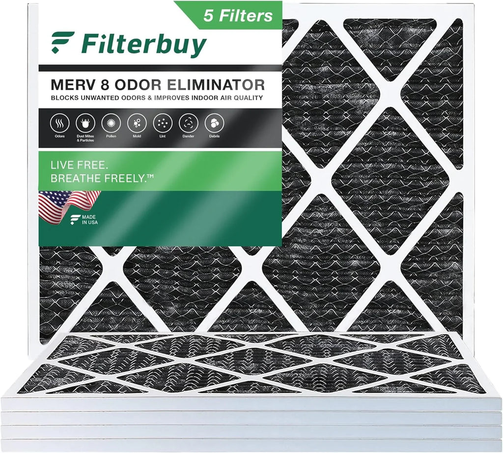 Filterbuy with Air Carbon 8 MERV HVAC (5-Pack) Odor Furnace Eliminator Activated Filters Pleated AC 16x18x1