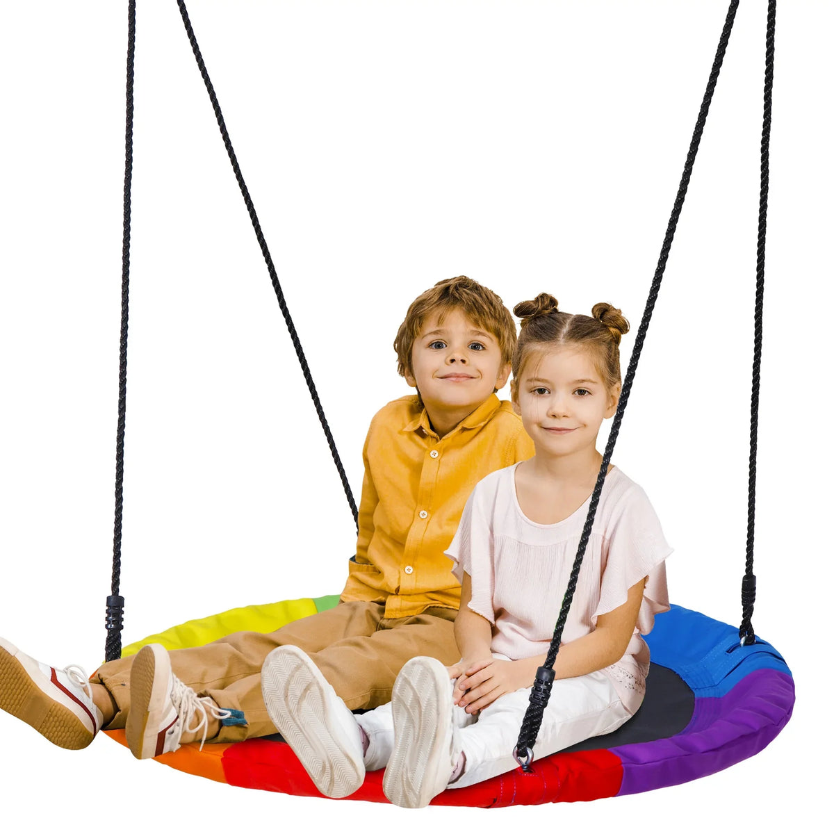 700lb Web ZenSports Kids - UV Protection, Set Swing 360 Waterproof, Rainbow Multi-Color Saucer Steel Outdoor Tree 40" Ropes Adjustable 70’’ Rotate°, Frame,