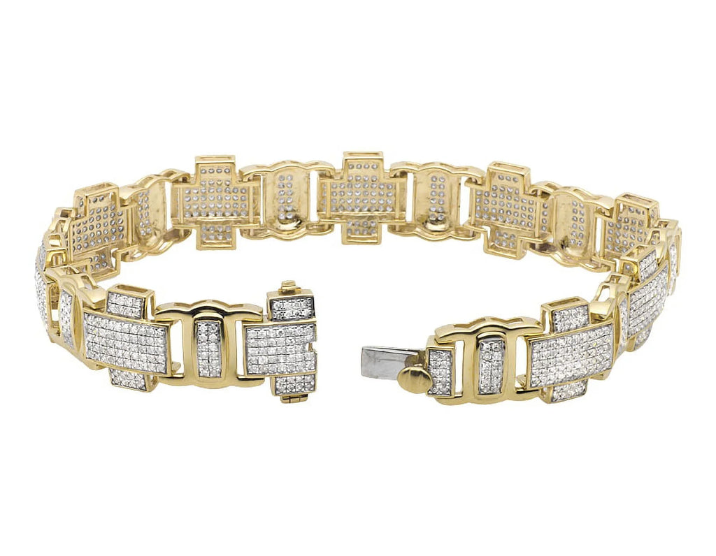 4.5ct 8" Yellow Cross Link Diamond Genuine Statement Bracelet Gold Men's 10K Pave