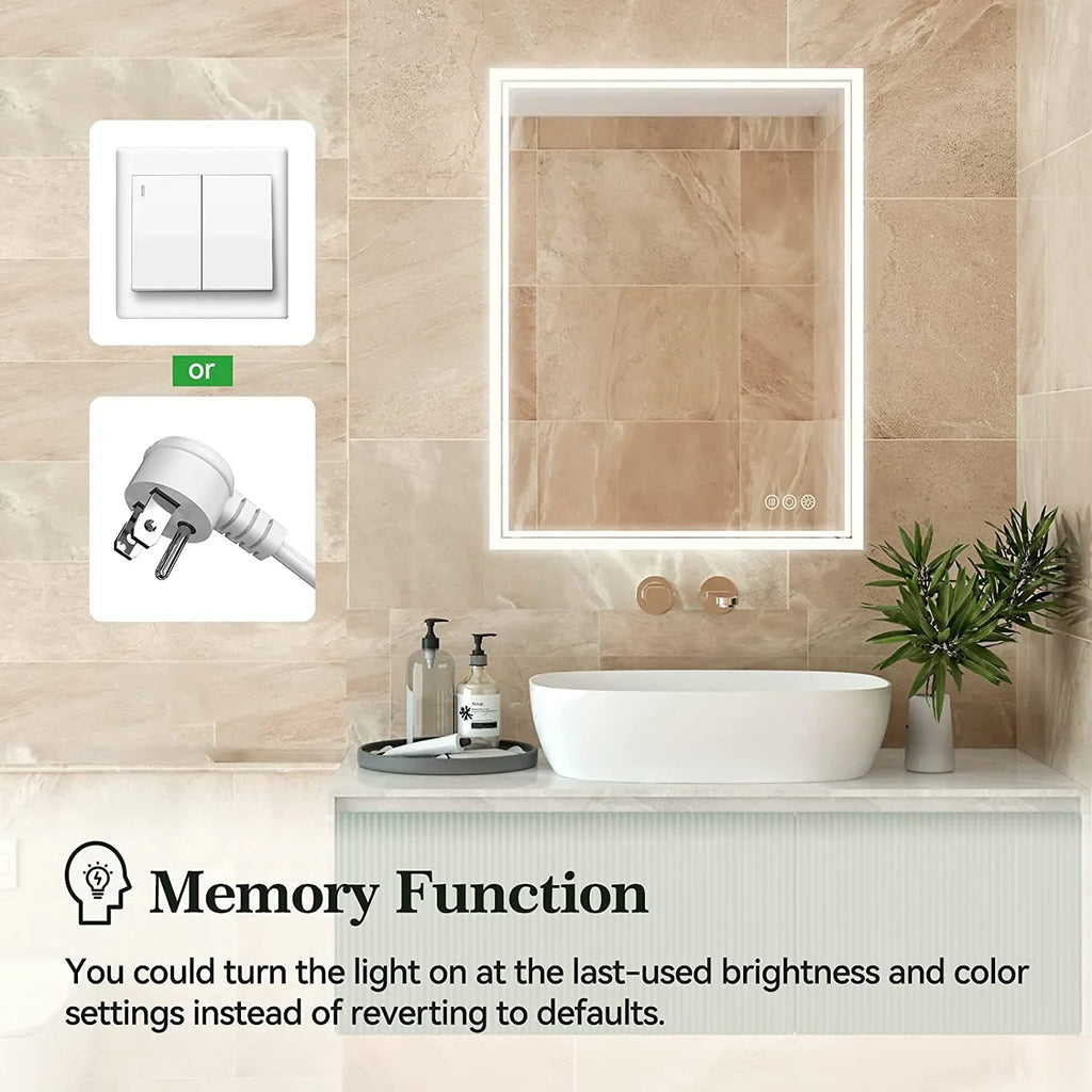 36x28 Wall-Mounted LED Mirror, Bathroom Touch with Backlit LED Mirror Bathroom Mirror, ANTEN Lights, Dimmable Inch Vanity Mirror Sensor, Bathroom Anti-Fog, Lighted 3000K-6000K,