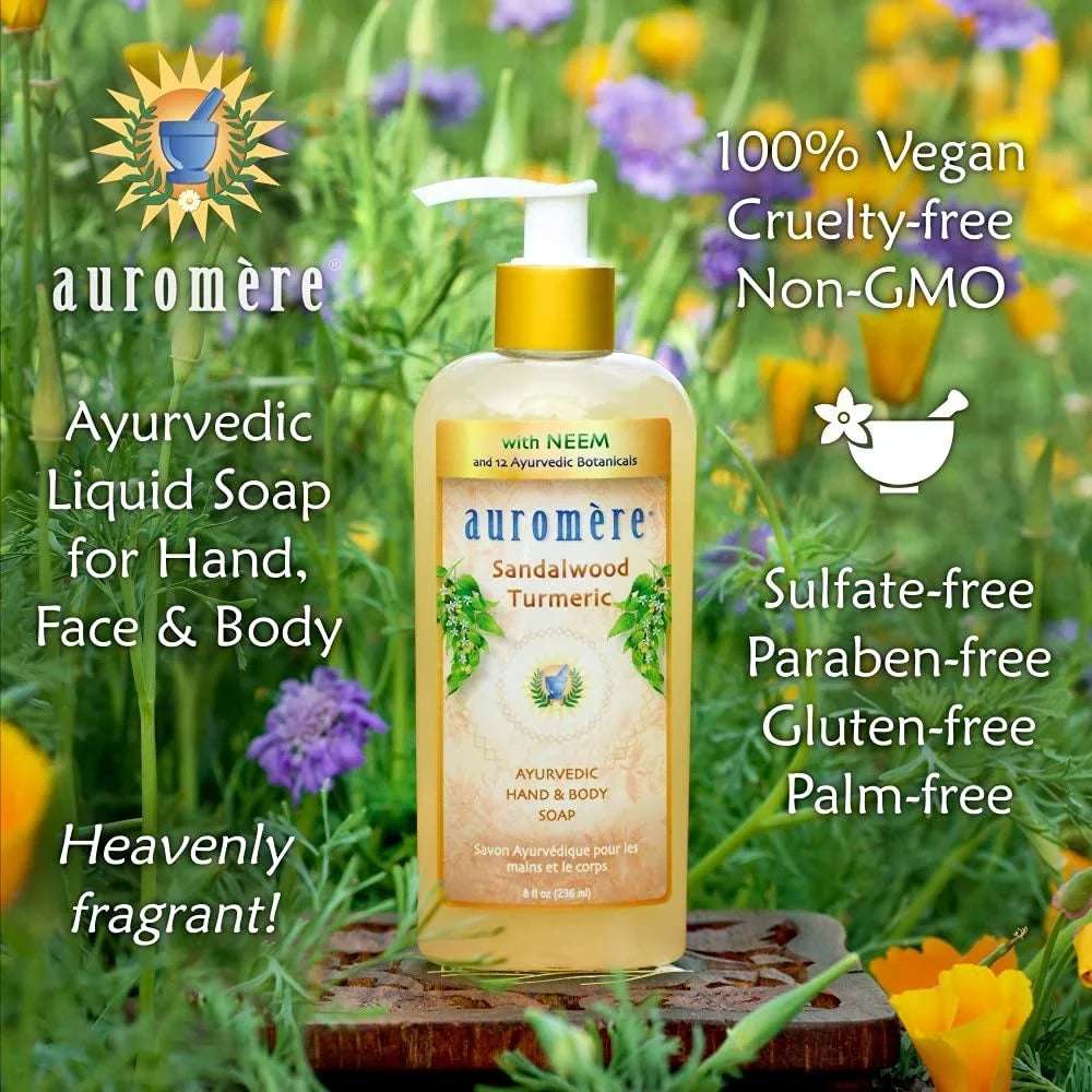 And Free, (Pack Turmeric Sandalwood Oil, Cruelty Neem Coconut Auromere - Liquid Of Non 2). Gluten-Free With Paraben-Free, Natural, Vegan, - Soap, 8Oz Gmo, Ayurvedic