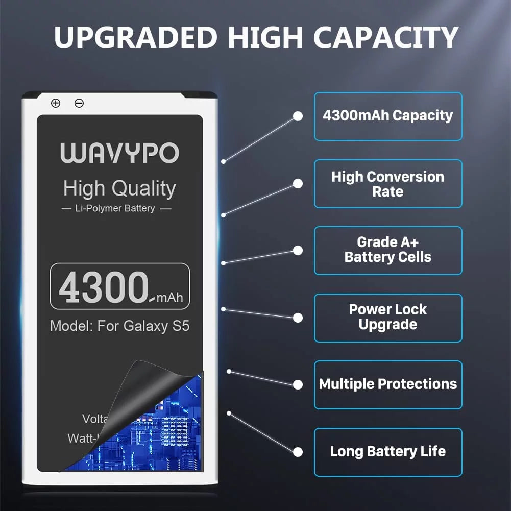 Li-Polymer 4300mAh S5 y S5 S5, Galaxy for (Upgraded) Samsung y for G900A Galaxy y AT&T, Replacement