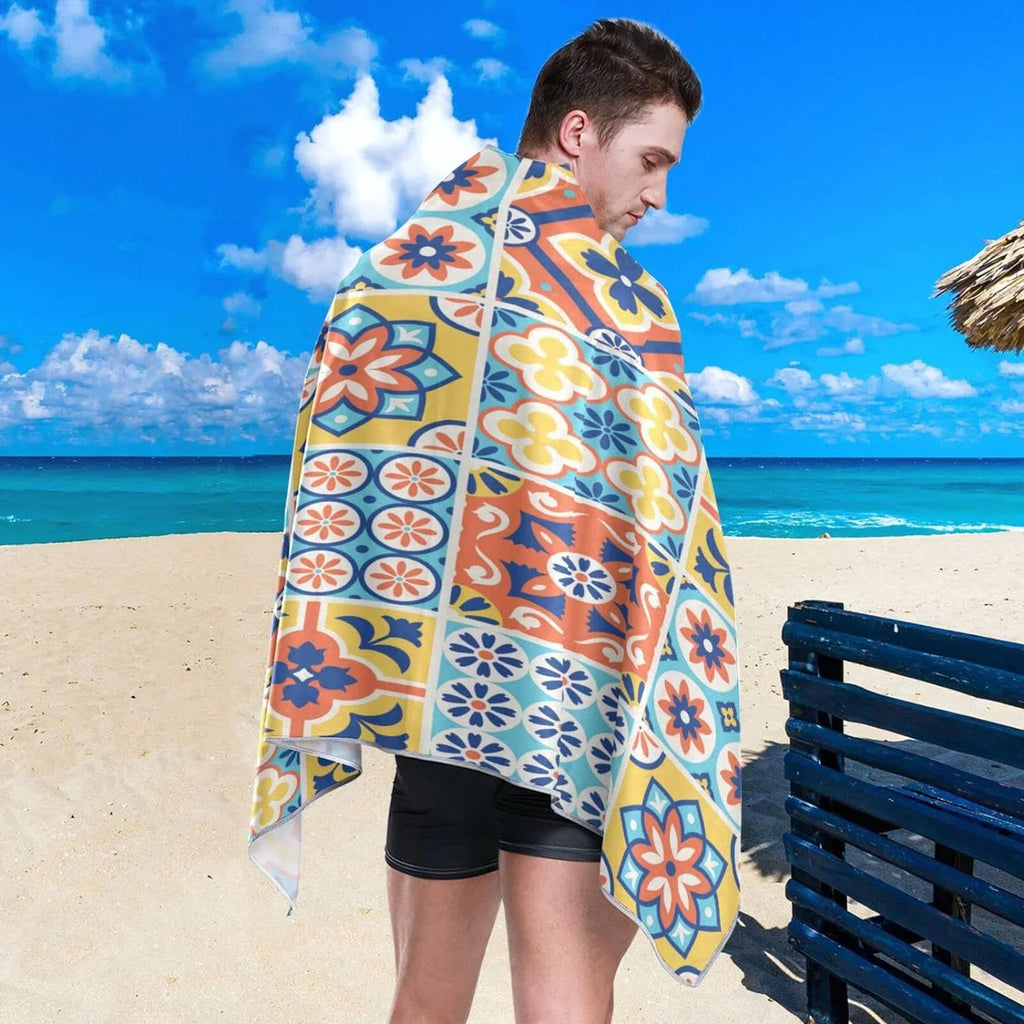 Swim Quick Oversized Beach Talavera Towel, Towel 31”X71” Tiles Pool Towel Lightweight Sand Free Thin Dry Bestwell Yoga Microfiber Shower Style Mexican Bath Blanket, Multipurpose Towel
