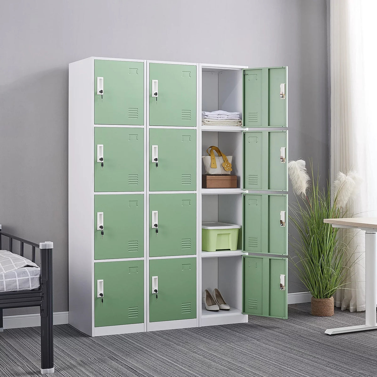 Box, Storage Ouyessir Office School, Lock 71 Lockers Green Locker Cabinet Gym, Metal 4-tier Employee High inches for Home, -