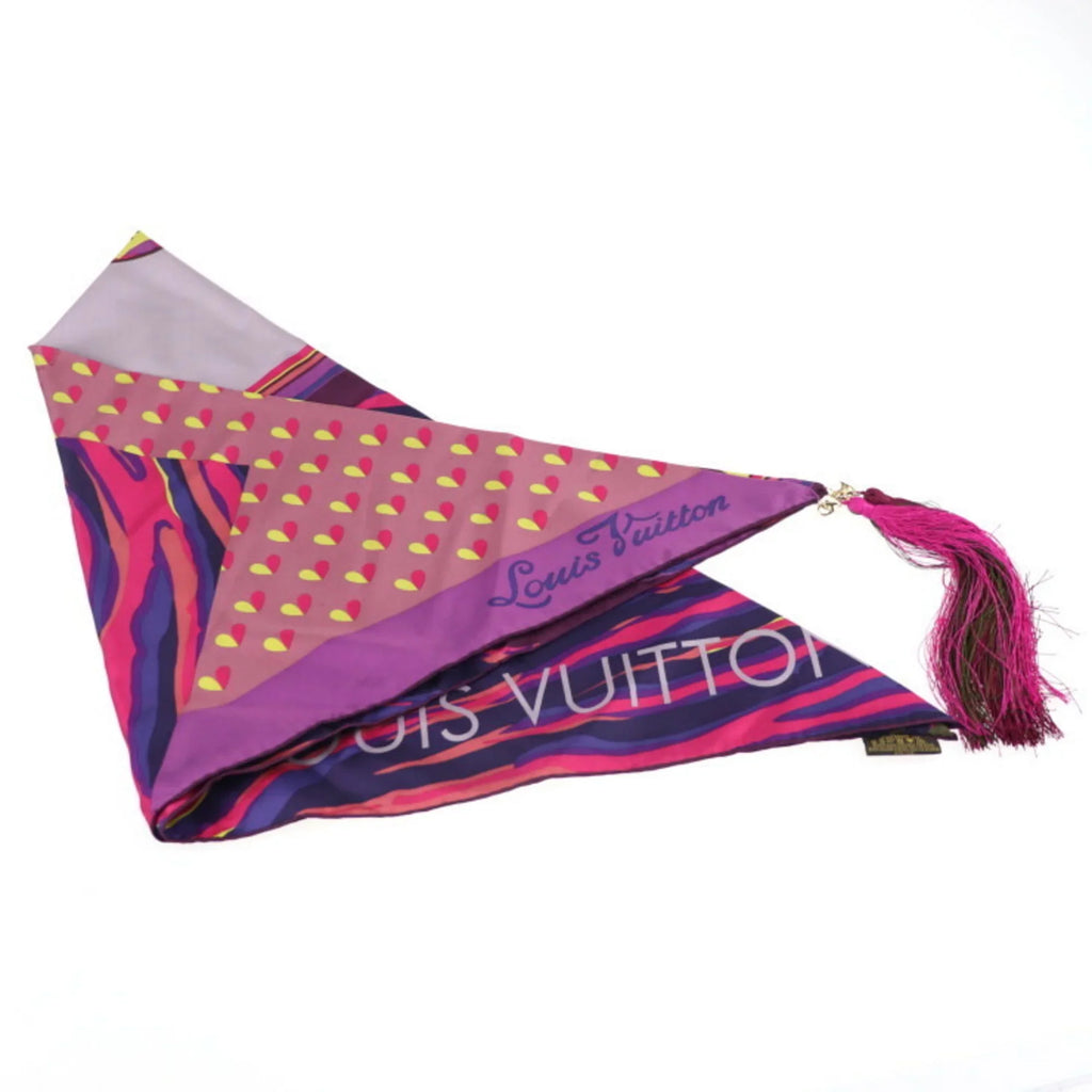 fringed LOUIS Louis (Like silk Vuitton accessories 400505 purple Pre-Owned scarf apparel multicolor VUITTON New)