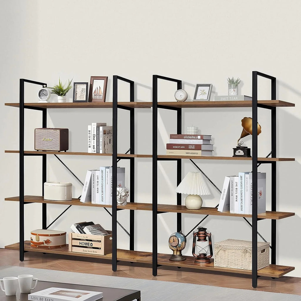 Shelves Bookcase Brown 4-Tier Living Shelf, Open Bookshelf, with Tall DIQIN Rustic Room, Bedroom, for Frame, Book Metal Display Office, Home