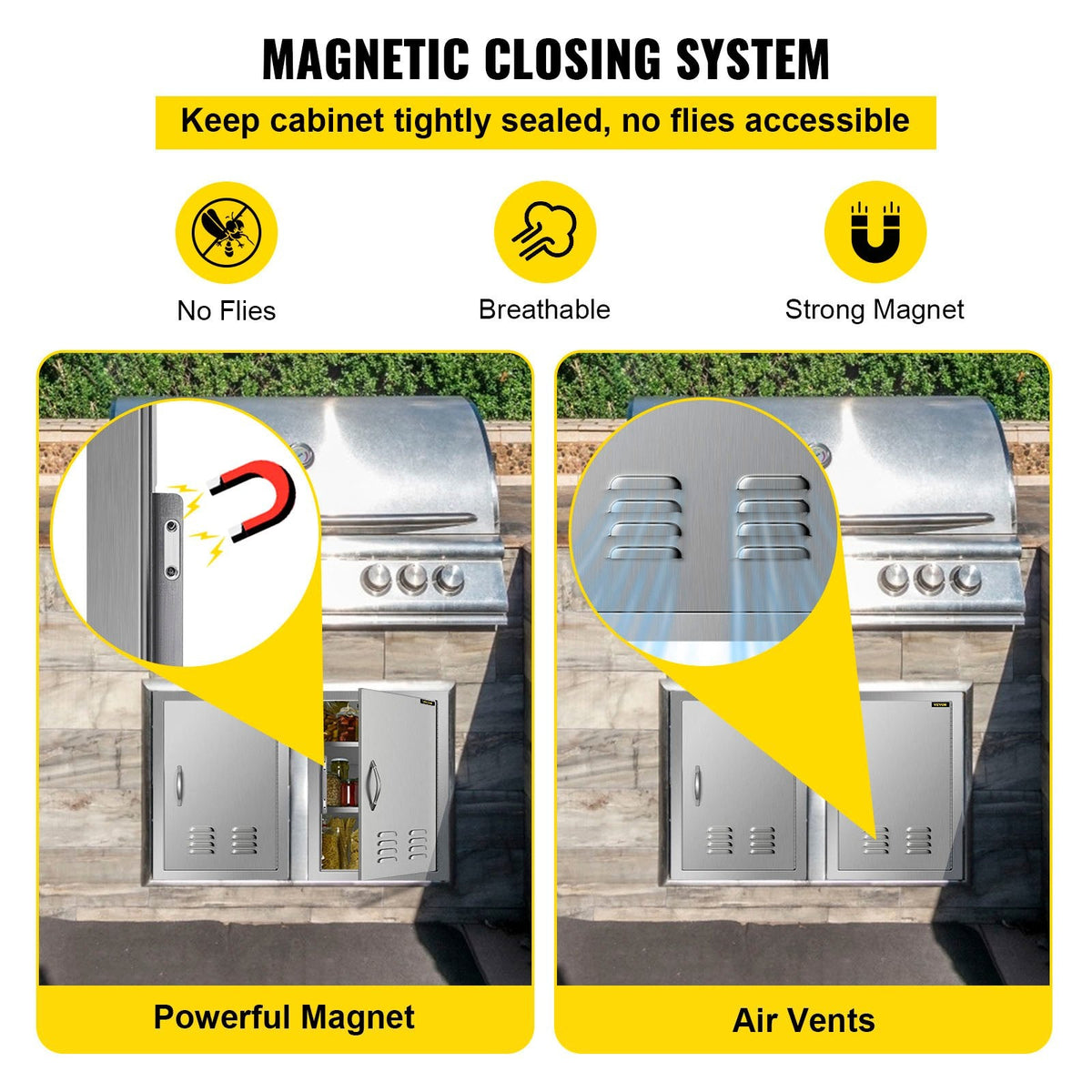 Door Storage Door Vertical with 17x24 Steel Vents for Stainless BBQ inch Island Single Access