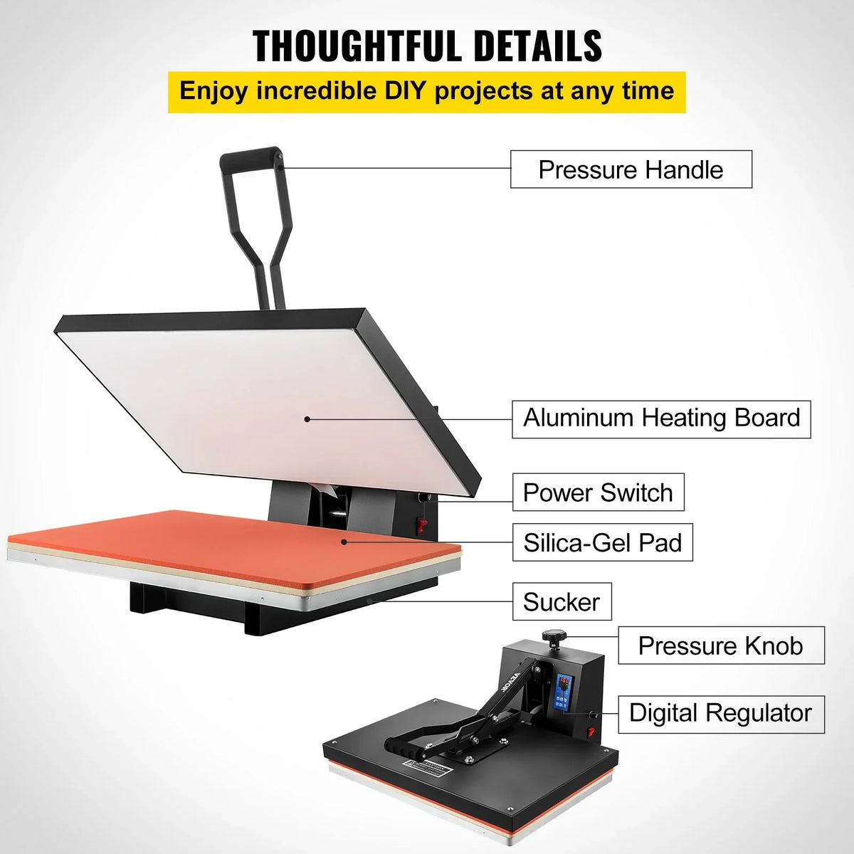 1700W to Heat TShirt Industrial Power, Vinyl, Press Press for Easy Digital and Sublimation Black 16x24 Use VEVOR Machine Heat Heat Printer Transfer
