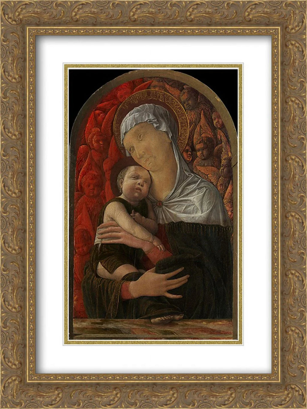 Art 18x24 Mantegna Cherubim' Matted Andrea 'Madonna Seraphim and Ornate with Print Framed and Child Gold 2x