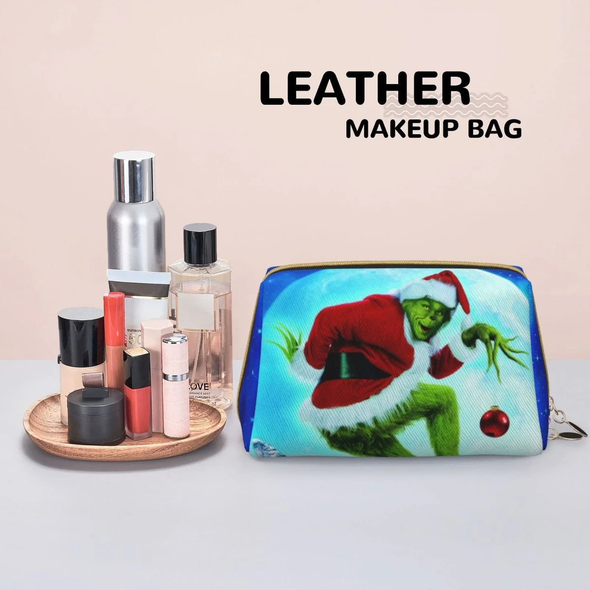 Portable Leather Bag Stole Christmas Bag Makeup Grinch Pouch The Cosmetic Storage Travel Toiletry Gift How Organizer Purse