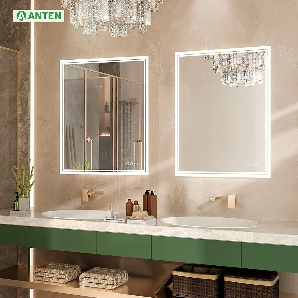36x28 Wall-Mounted LED Mirror, Bathroom Touch with Backlit LED Mirror Bathroom Mirror, ANTEN Lights, Dimmable Inch Vanity Mirror Sensor, Bathroom Anti-Fog, Lighted 3000K-6000K,