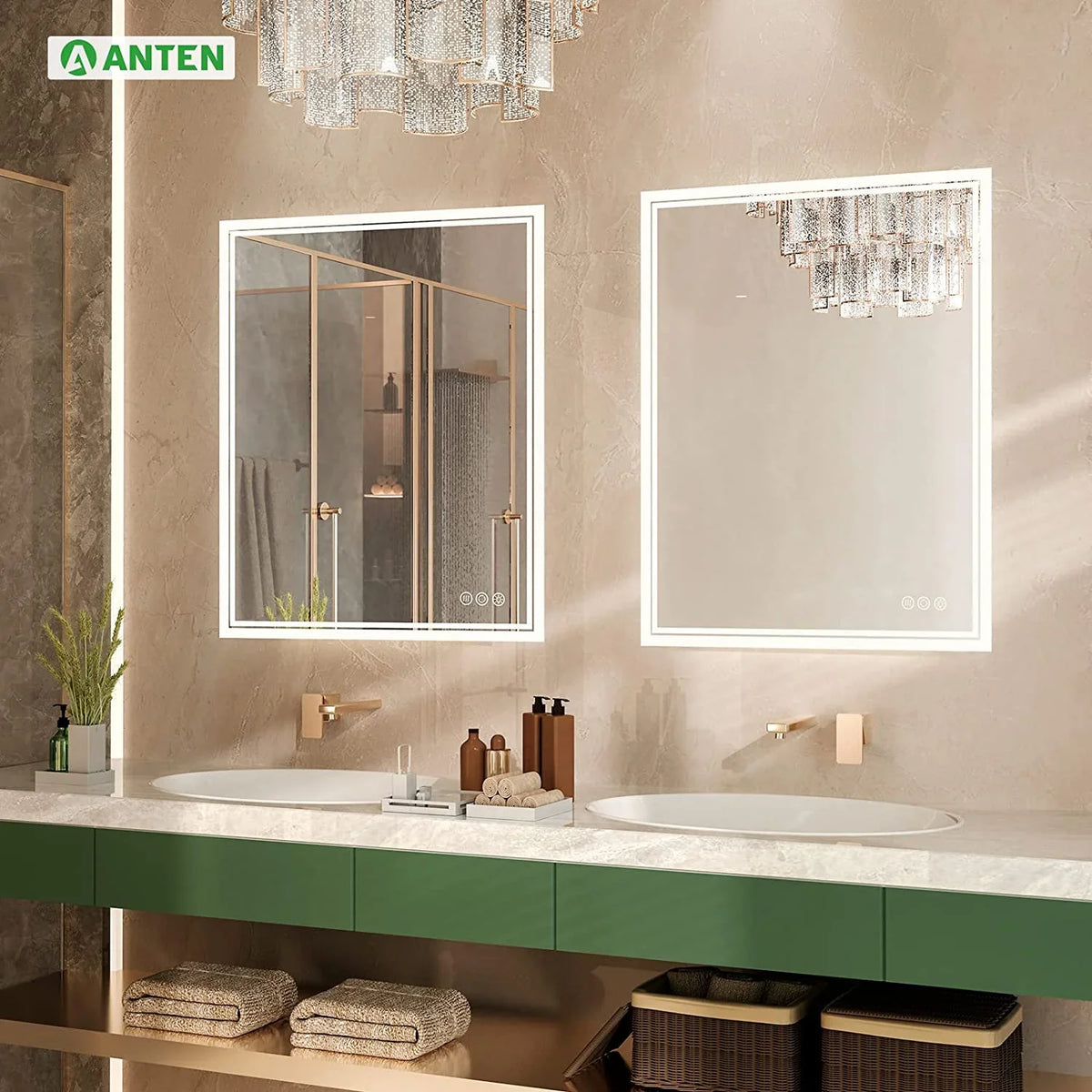 36x28 Wall-Mounted LED Mirror, Bathroom Touch with Backlit LED Mirror Bathroom Mirror, ANTEN Lights, Dimmable Inch Vanity Mirror Sensor, Bathroom Anti-Fog, Lighted 3000K-6000K,