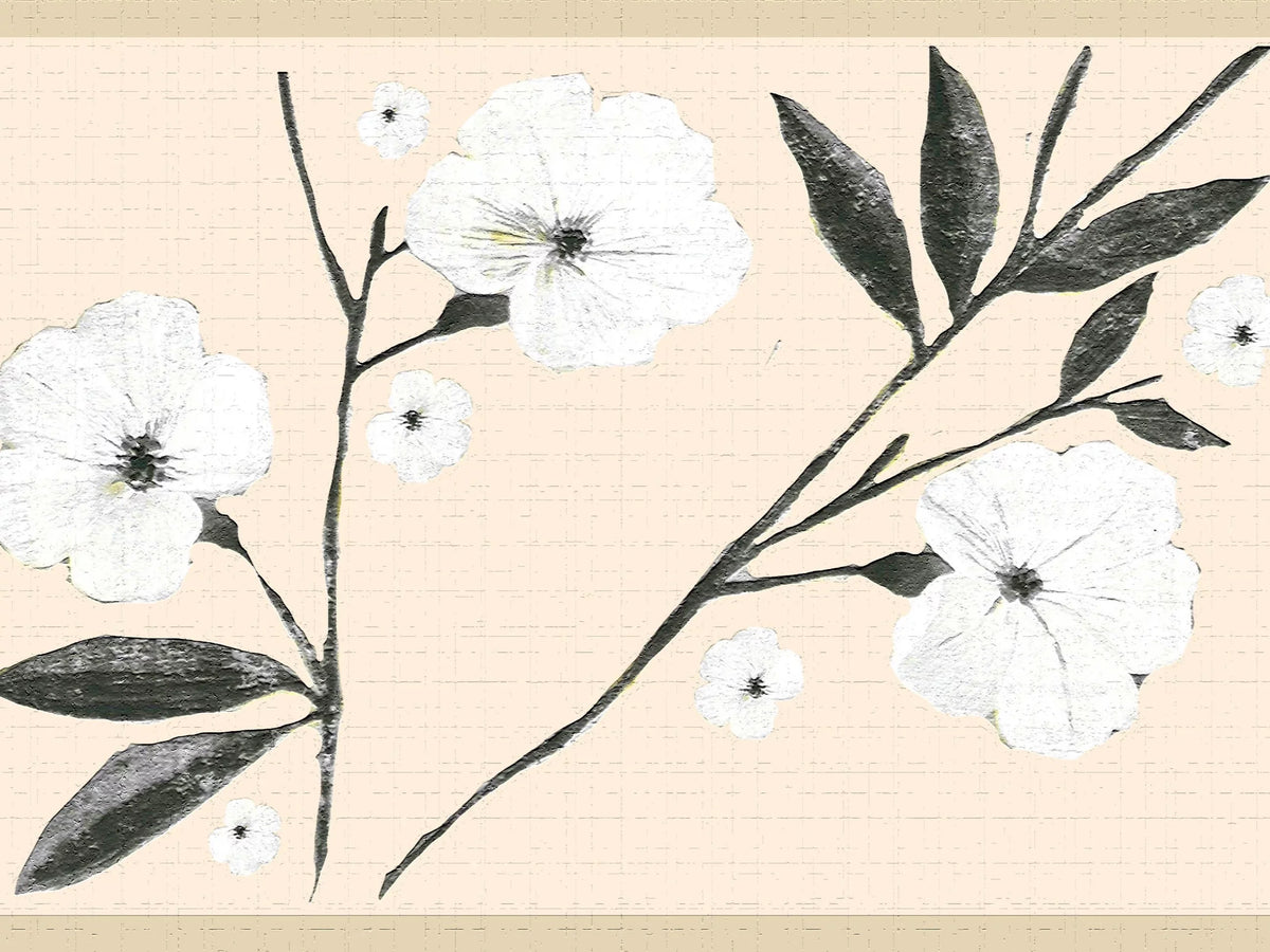Wallpaper Border Border Design, Dundee Wall Deco's Floral White Adhesive Self in, x ft and Flowers - Leaves Stick Peel Retro 15 7 Cream and