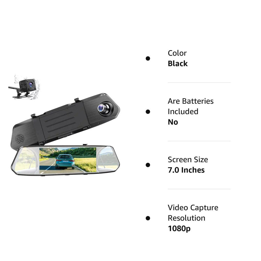 Dash Mirror Motion Camera G-Sensor Infrared Dual Touch Cam TOGUARD 7" and Dash 1080P Detection, Front Night Rear, Screen, IPS Vision,