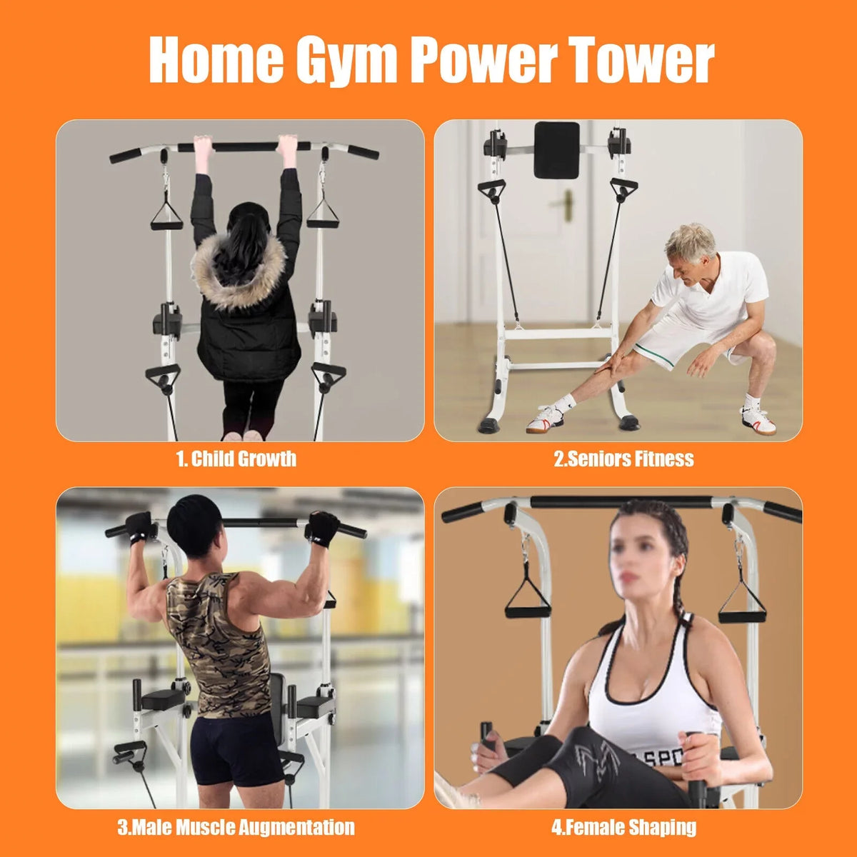 and Tower Home Gym Station Height Sit Ups Bar Power Adjustable Pull-Up Power