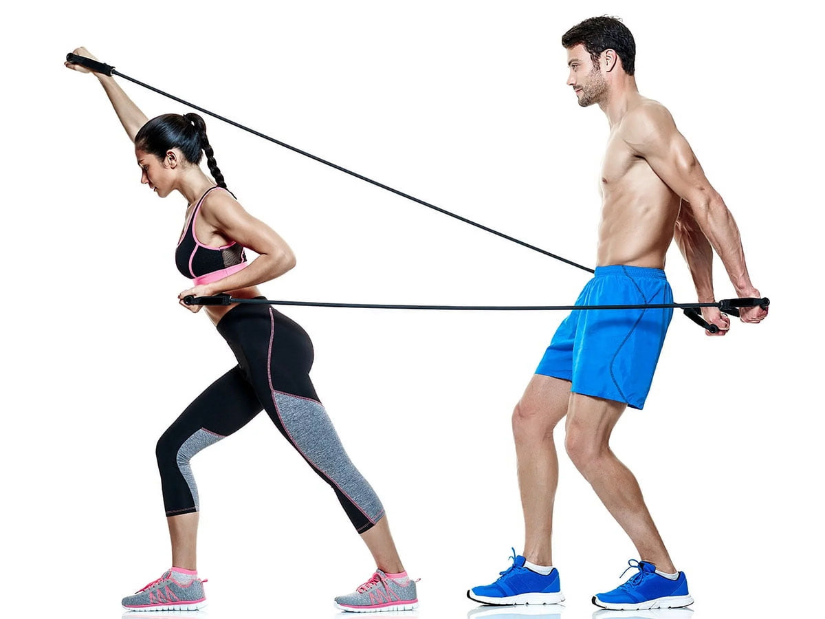 (Set) Yellow, w/ Black - Cando Exercise 48in. Resistance Fitness Handles - 5 Band Tubing Included Cords