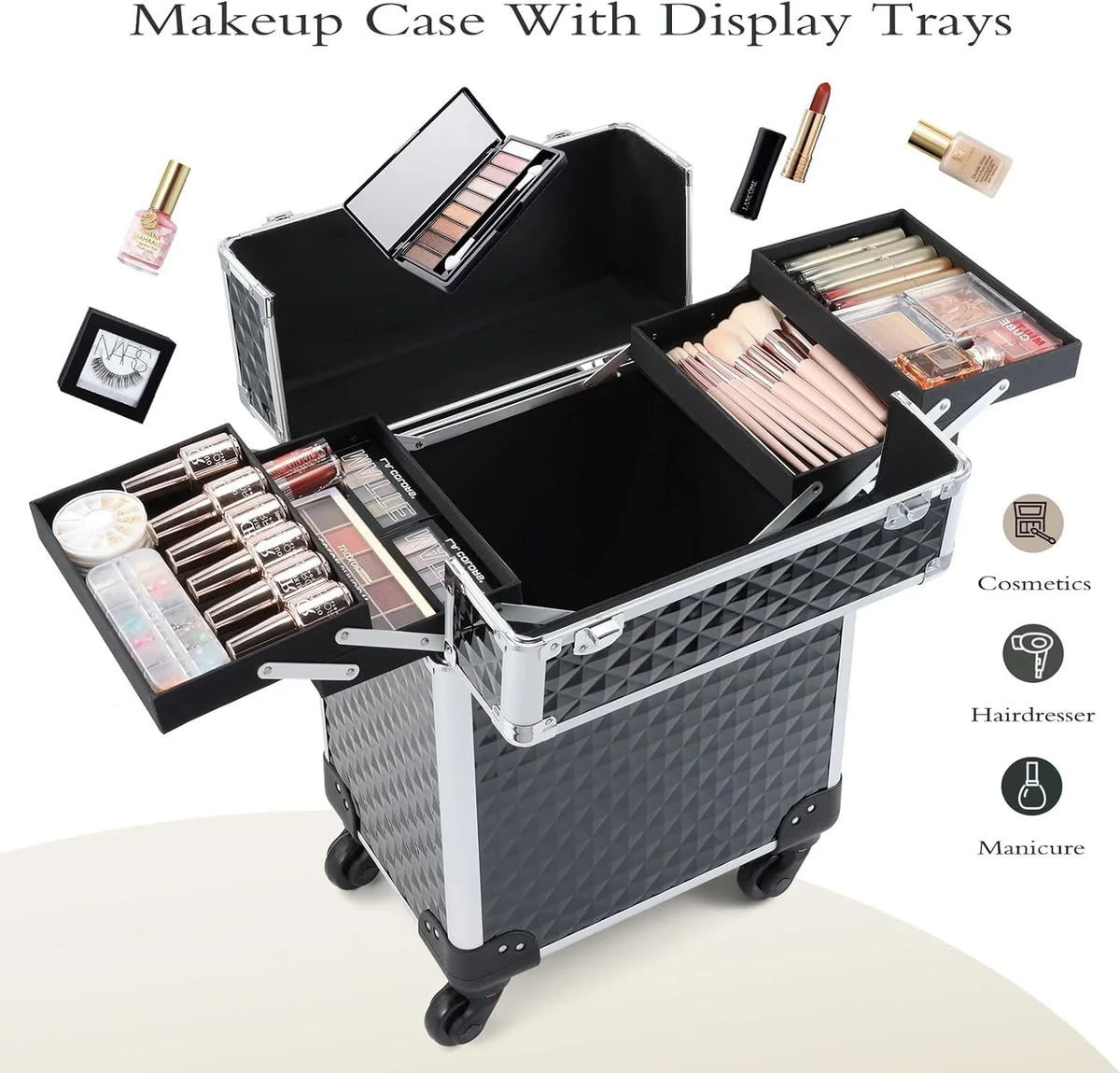 Large Case Makeup Rolling Organizer Makeup Trolley Joligrace Box Cosmetic